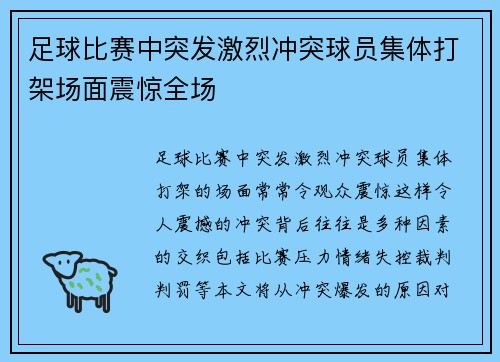 足球比赛中突发激烈冲突球员集体打架场面震惊全场