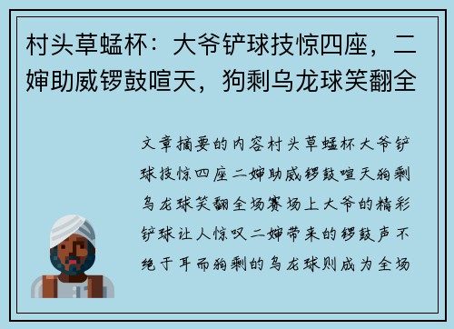 村头草蜢杯：大爷铲球技惊四座，二婶助威锣鼓喧天，狗剩乌龙球笑翻全场