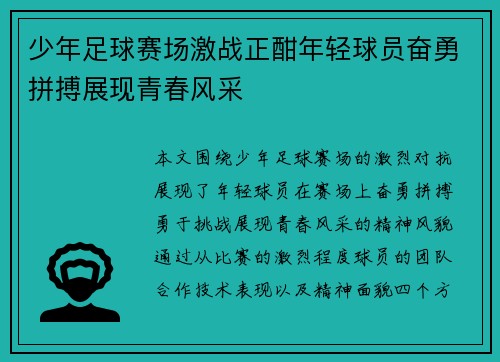 少年足球赛场激战正酣年轻球员奋勇拼搏展现青春风采