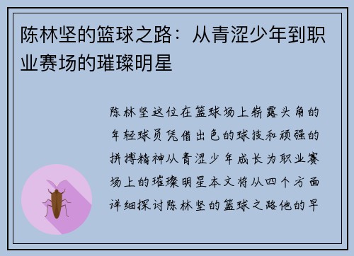 陈林坚的篮球之路：从青涩少年到职业赛场的璀璨明星
