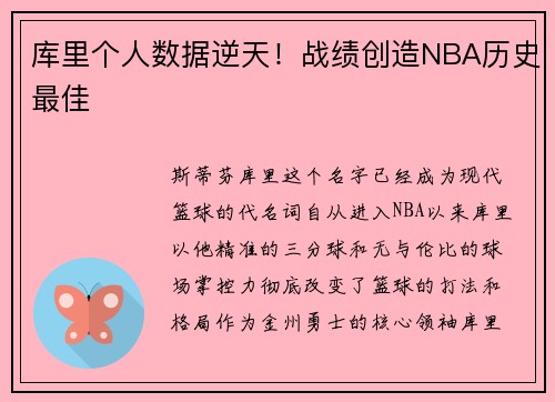 库里个人数据逆天！战绩创造NBA历史最佳